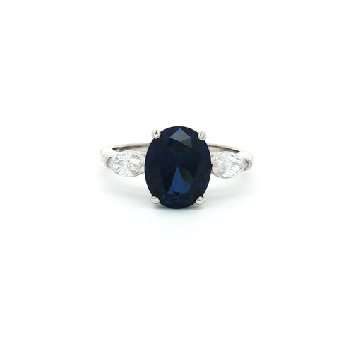 Oval Cut Ring with Marquise Side Stones and Sapphire Centre Stone