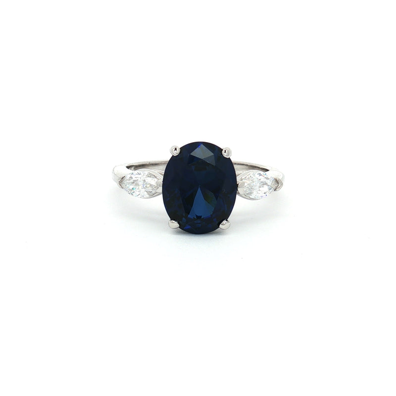 Oval Cut Ring with Marquise Side Stones and Sapphire Centre Stone