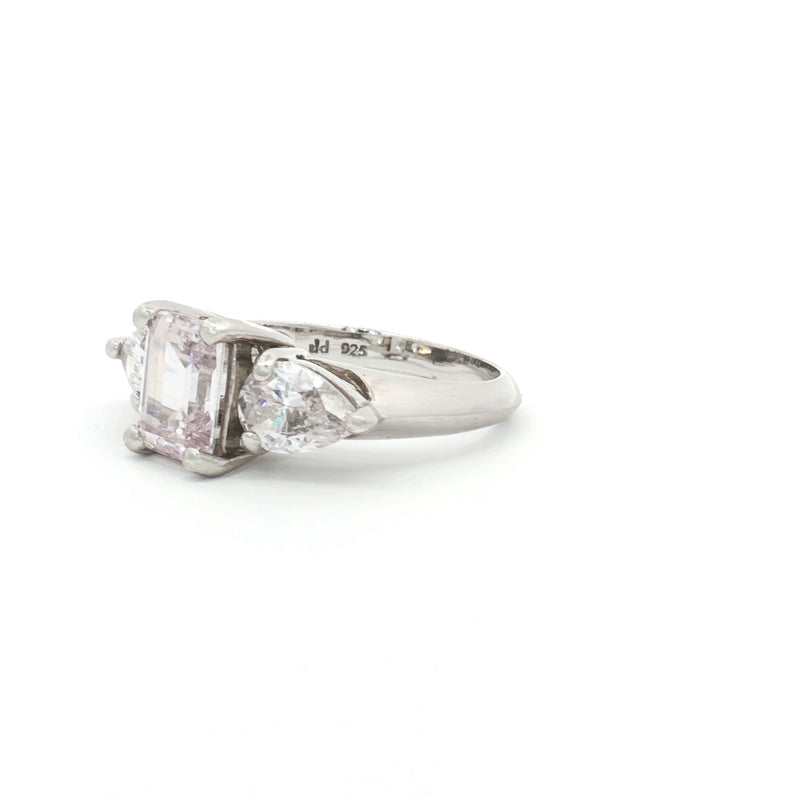 Emerald Cut Three Stone Ring with Pear Side Stones