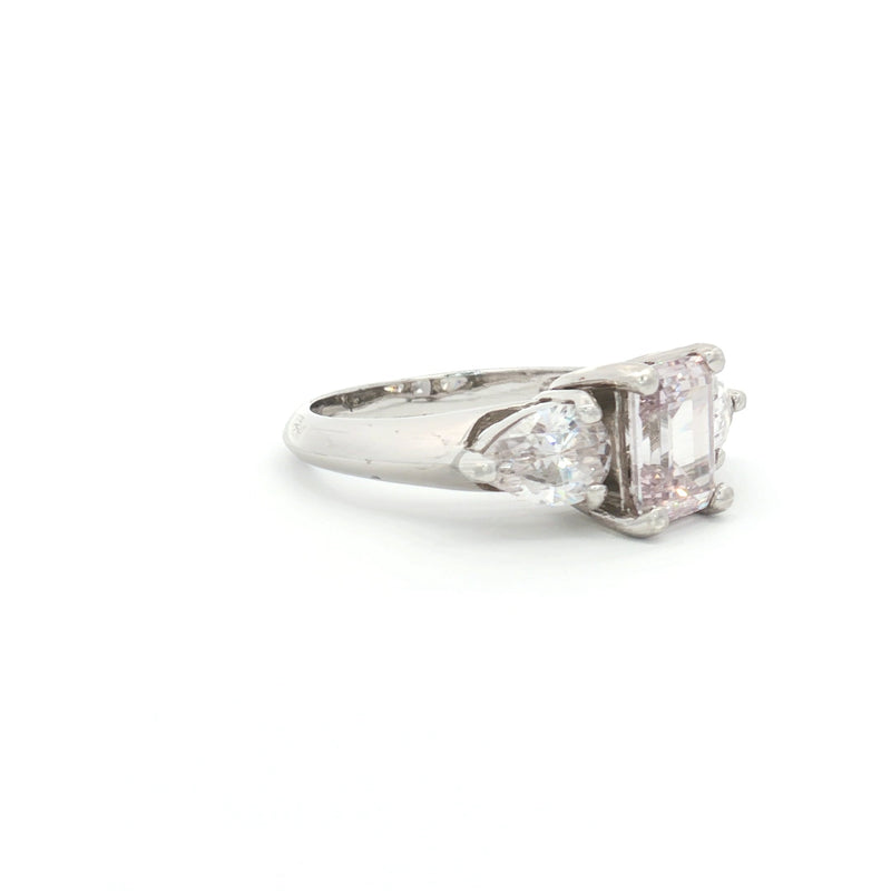 Emerald Cut Three Stone Ring with Pear Side Stones
