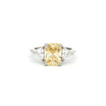 Emerald Cut Three Stone Ring with Pear Side Stones and Yellow Centre Stone