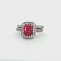 Emerald Cut Ruby  colour Halo with  Matching Band