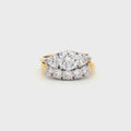 Three Stone Ring with Trillion Side Stones and Five Stone Curved Band