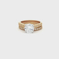 Brilliant Soliatire Ring with Milgrain Setting side Diamonds and Matching Half Eternity Band in Yellow
