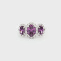 Three Stone Oval Halo Ring with Amethysts