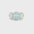 Three Stone Oval Halo Ring Aqua Marine