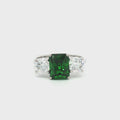 Radiant Cut Ring with Two Brilliant Side Stones and Emerald Centre Stone