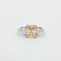 Emerald Cut Three Stone Ring with Pear Side Stones and Yellow Centre Stone