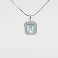The Emerald Cut Halo Pendant with Aqua Marine