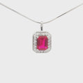 The Emerald Cut Halo Pendant with a Ruby