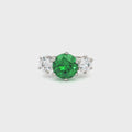 Large Three Stone Brilliant Cut Ring with Emerald Centre Stone