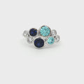 Eight Stone Bezel Bubble Ring with Sapphire and Aqua Marine Stones
