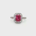 Emerald Cut Halo with Ruby Stone