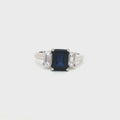 Baguette Cut Three Stone Ring with Sapphire Centre Stone