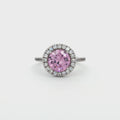 Classic Brilliant Cut Halo Ring with Pink Centre Stone