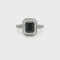 Emerald Cut Halo with Black Stone