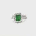 Emerald Cut Emerald colour Halo with  Matching Band