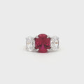 Large Three Stone Oval with Ruby Centre Stone in Yellow Gold