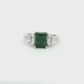 Baguette Cut Three Stone Ring with Emerald Centre Stone