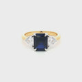 Radiant and Trillion Cut Ring with Sapphire Stone in yellow gold