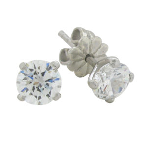 Brilliant 1 carat (5.25mm) Diamond V-shaped Stud Earrings in Silver White Gold Plated by Desert Diamonds