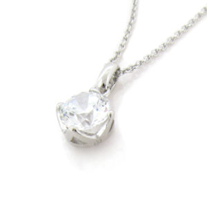 Brilliant cut 2 carat Solitaire Diamond 4-prong set Plain Clasp Pendant in Silver with White Gold Plating from Desert Diamonds