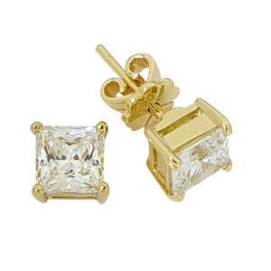 gold-earrings-princess cut 2ct