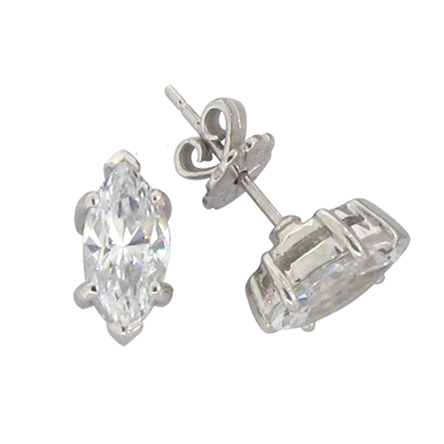 Marquis 1 carat 4 x 8 millimeters Diamond prong set Stud Earrings in Silver