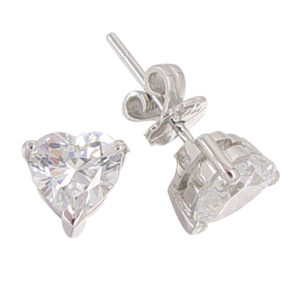 Heart 2 carat 7 x 7 millimeters Diamond Simulant prong set Stud Earrings in Silver 