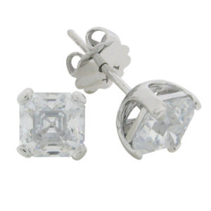 Asscher 3.5 carat 6.5 x 6.5 millimeter Diamond Simulant double prong set Stud 