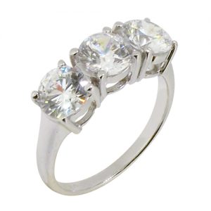 3 stone diamond simulant ring with 4 prong setting