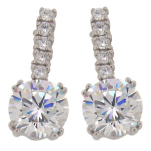 Brilliant 6 carat 10millimeter  Diamond Simulant with 5 Brilliant Diamond Simulant on post 4 prong set Drop Stud Earrings