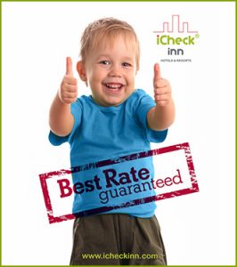 iCheck inn logo with young boy showing two thumbs up celebrated best rate guaranteed