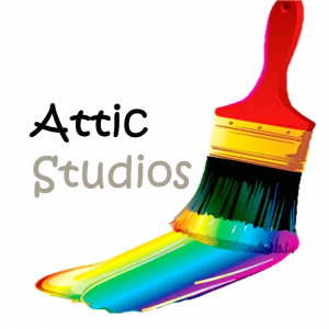 Attic Studios Bangkok logo depicting a rainbow of coloured paint from a paint brush