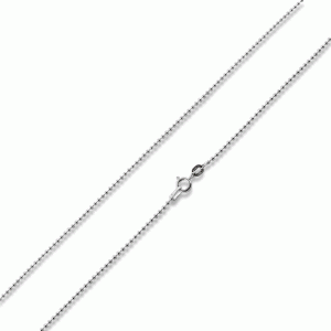 silver bead chain on white background showing regular clasp