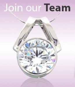 fantastic business opportunity adverstising "join our team" with a gorgeous diamond pendant underneath the text "join our team"