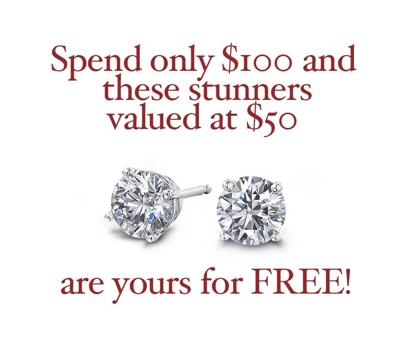special christmas promotion - free diamond solitaire earrings in either white gold plating or sterling silver