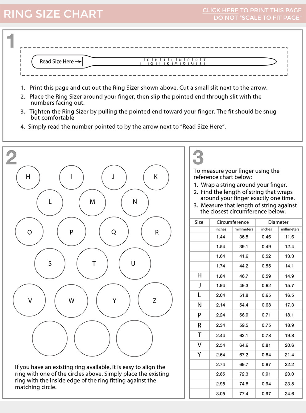 ring size chart desert diamonds ireland